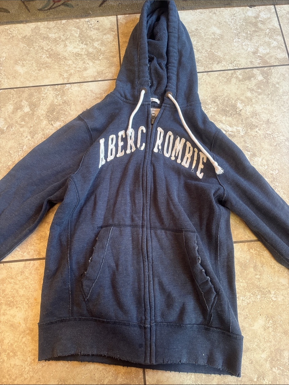 Abercrombie & Fitch Navy Zip Hoodie with White Lettering